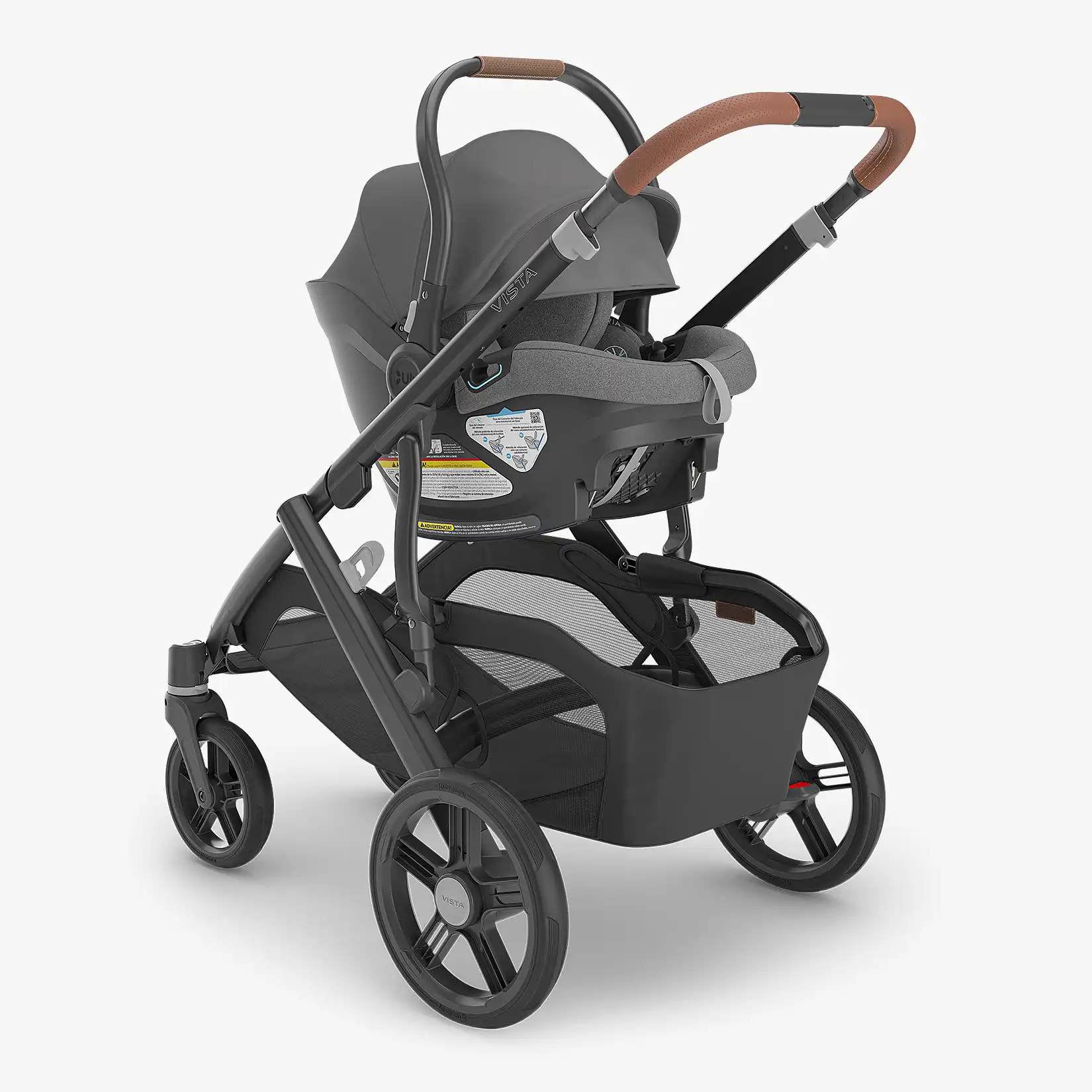 Aria Infant Car Seat attached to Vista V3 Stroller in Greyson